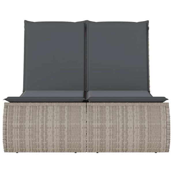 vidaXL Double Sun Lounger with Cushions Light Grey Poly Rattan