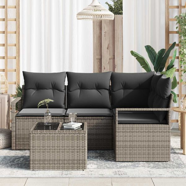 vidaXL Garden Sofa Set with Cushion with Storage 5 pcs Light Grey