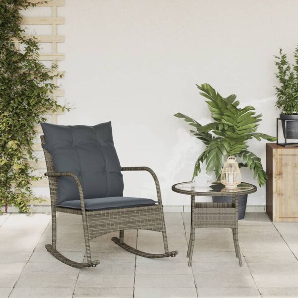 vidaXL Garden Rocking Chair with Cushions Grey Poly Rattan