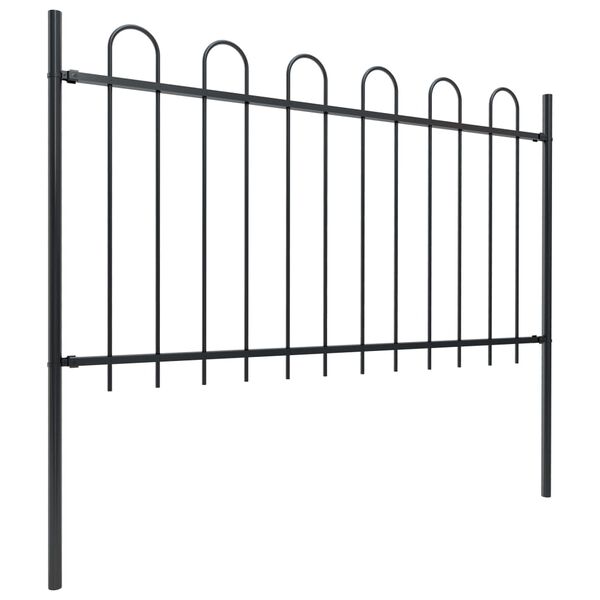vidaXL Garden Fence with Hoop Top Steel 1603.5x100 cm Black