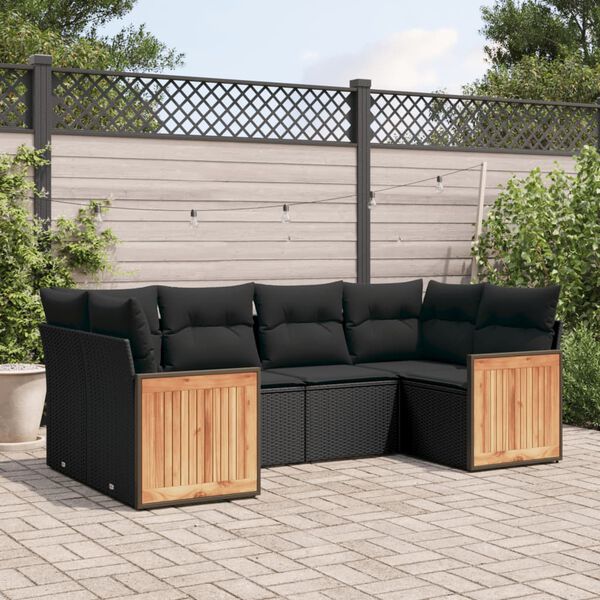 vidaXL 6 Piece Garden Sofa Set with Cushions Black Poly Rattan