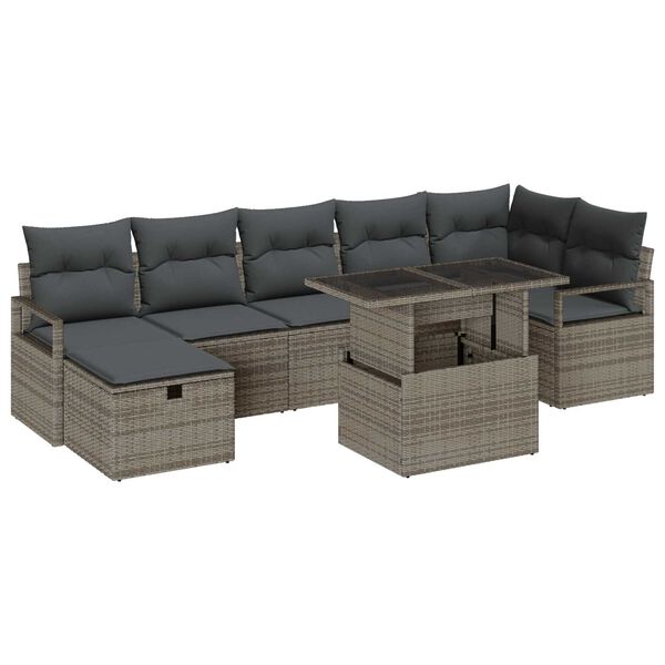vidaXL Garden Sofa Set with Cushion 8 pcs Grey Poly rattan