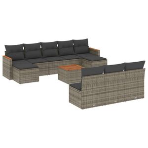 vidaXL 11 Piece Garden Sofa Set with Cushions Grey Poly Rattan