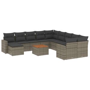 vidaXL 12 Piece Garden Sofa Set with Cushions Grey Poly Rattan