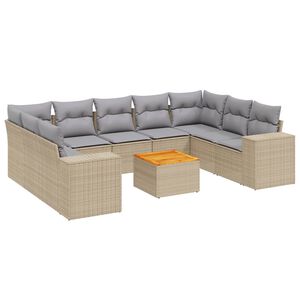 vidaXL 10 Piece Garden Sofa Set with Cushions Beige Poly Rattan
