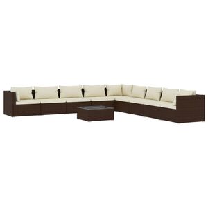 vidaXL 10 Piece Garden Lounge Set with Cushions Poly Rattan Brown