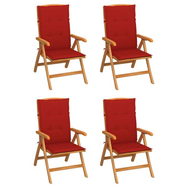 vidaXL Reclining Garden Chairs with Cushions 4 pcs Solid Teak Wood