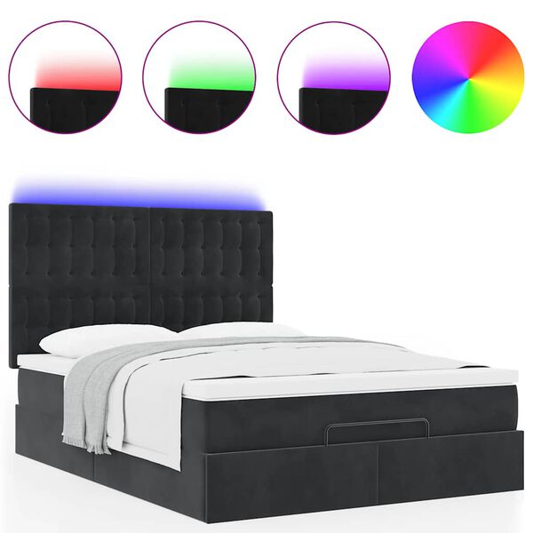 vidaXL Ottoman Bed with Mattresses & LEDs Black Double Velvet