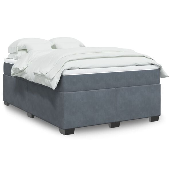 vidaXL Box Spring Bed with Mattress Dark Grey Queen Velvet