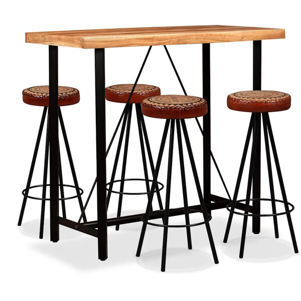 vidaXL Bar Set 5 Pieces Solid Wood Acacia. Genuine Leather & Canvas