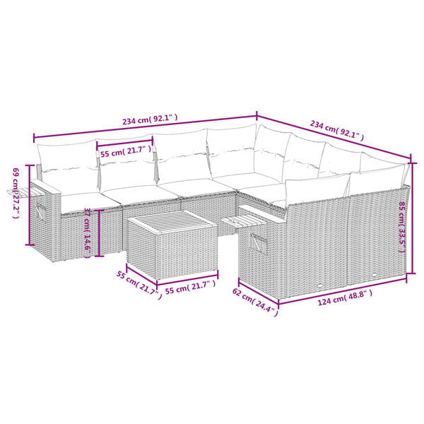 vidaXL 9 Piece Garden Sofa Set with Cushions Black Poly Rattan
