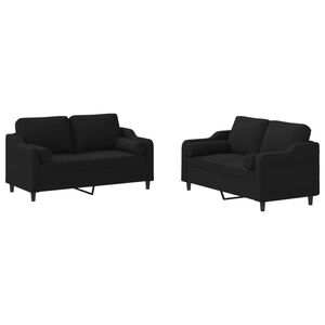 vidaXL 2 Piece Sofa Set with Pillows Black Fabric