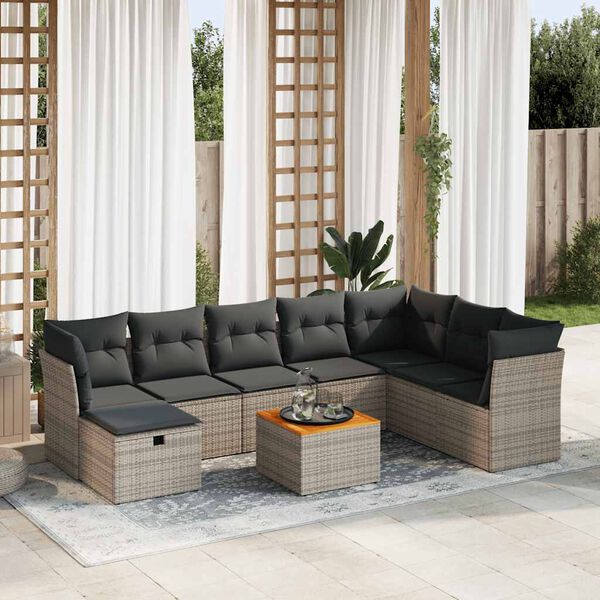 vidaXL 9 Piece Garden Sofa Set with Cushions Grey Poly Rattan