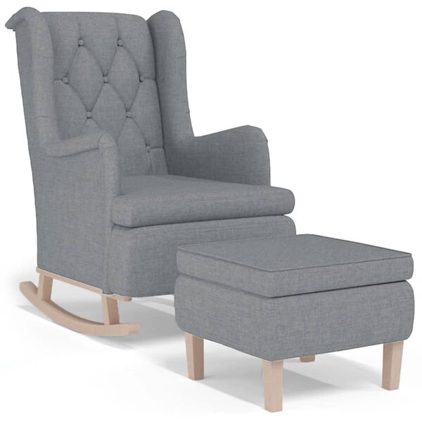 vidaXL Armchair with Rocking Legs and Stool Light Grey Fabric