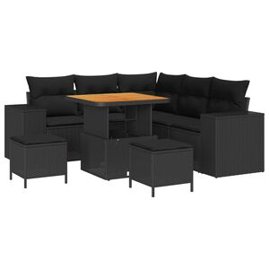 vidaXL Garden Sofa Set with Cushion 8 pcs Black Poly Rattan