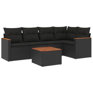 vidaXL 6 Piece Garden Sofa Set with Cushions Black Poly Rattan