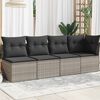 vidaXL Garden Sofa with Cushions 4-Seater Grey Poly Rattan