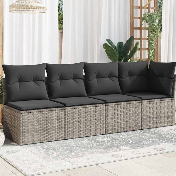 vidaXL Garden Sofa with Cushions 4-Seater Grey Poly Rattan
