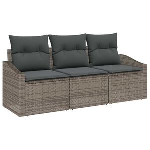 vidaXL Garden Sofa Set with Cushion 3 pcs Grey Poly Rattan
