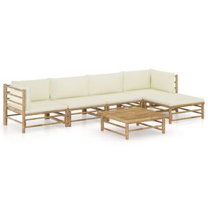 vidaXL 6 Piece Garden Lounge Set with Cream White Cushions Bamboo