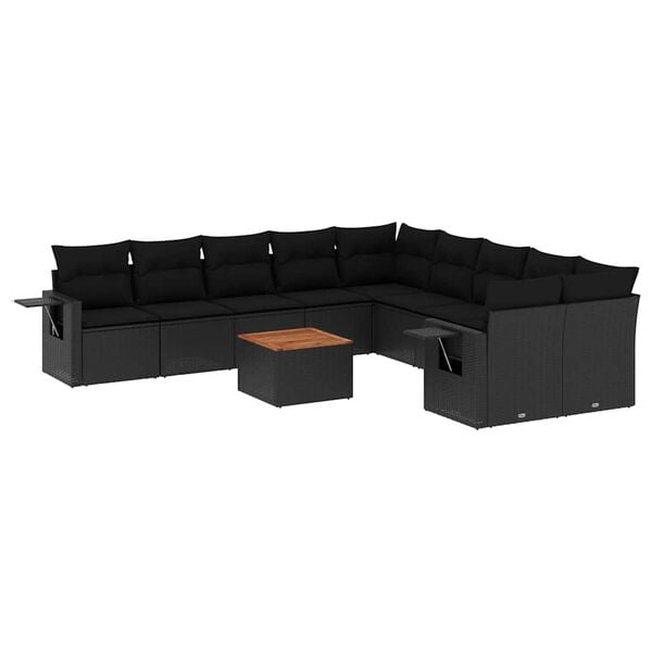 vidaXL 11 Piece Garden Sofa Set with Cushions Black Poly Rattan
