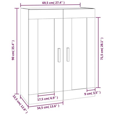 vidaXL Wall Cabinet High Gloss White 69.5x32.5x90 cm Engineered Wood
