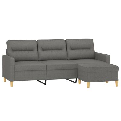 vidaXL 3-Seater Sofa with Footstool Dark Grey 180 cm Fabric