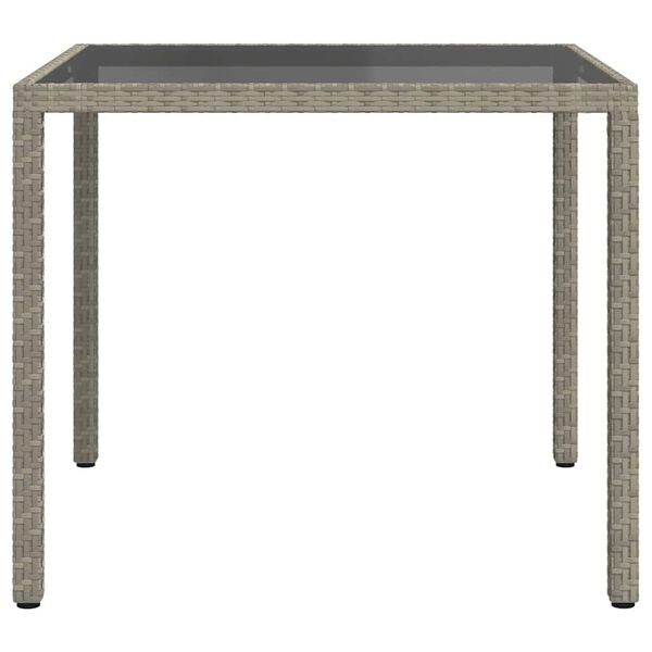 vidaXL Garden Table 90x90x75 cm Tempered Glass and Poly Rattan Grey