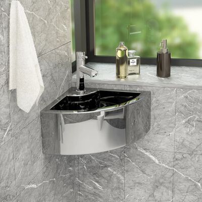 vidaXL Wash Basin with Overflow 45x32x12.5 cm Ceramic Silver