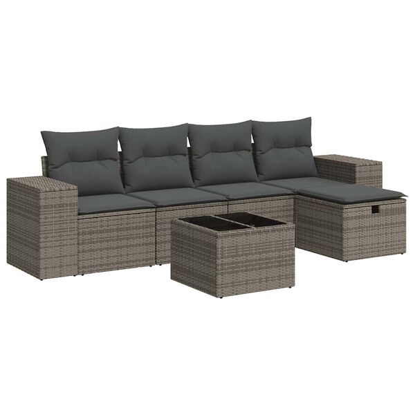 vidaXL 6 Piece Garden Sofa Set with Cushions Grey Poly Rattan