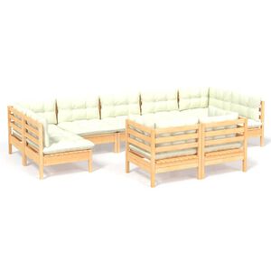 vidaXL 9 Piece Garden Lounge Set with Cream Cushions Solid Pinewood
