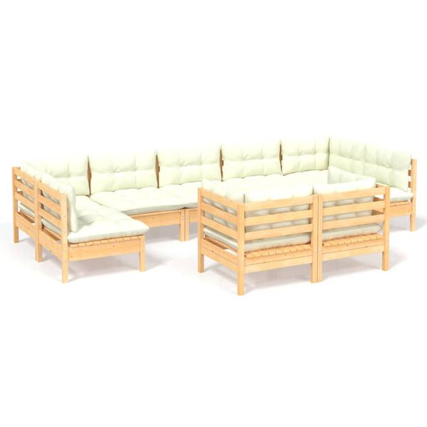 vidaXL 9 Piece Garden Lounge Set with Cream Cushions Solid Pinewood