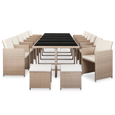 vidaXL 17 Piece Outdoor Dining Set with Cushions Poly Rattan Beige