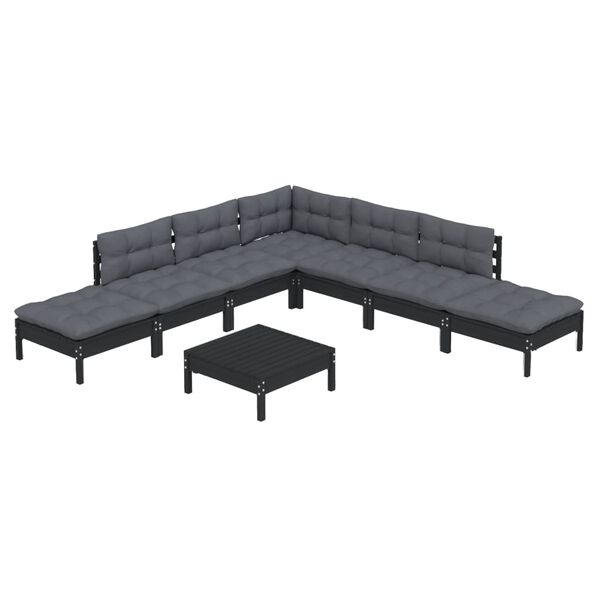 vidaXL 8 Piece Garden Lounge Set with Cushions Black Pinewood