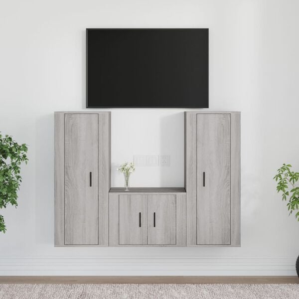 vidaXL 3 Piece TV Cabinet Set Grey Sonoma Engineered Wood