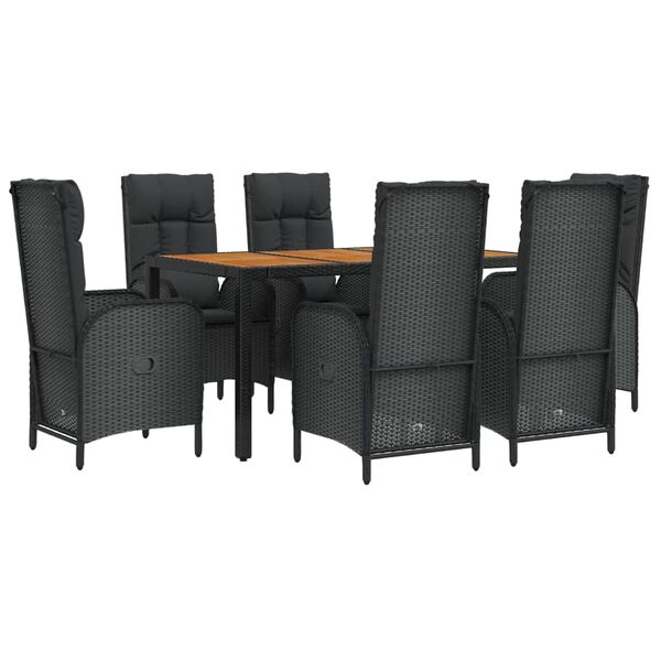 vidaXL 7 Piece Garden Dining Set with Cushions Black Poly Rattan