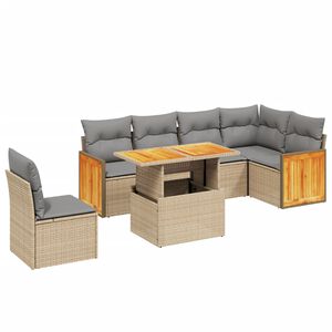 vidaXL 7 Piece Garden Sofa Set with Cushions Beige Poly Rattan