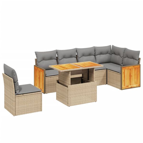 vidaXL 7 Piece Garden Sofa Set with Cushions Beige Poly Rattan