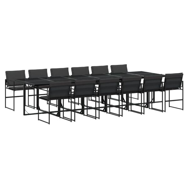 vidaXL 13 Piece Garden Dining Set with Cushions Black Textilene