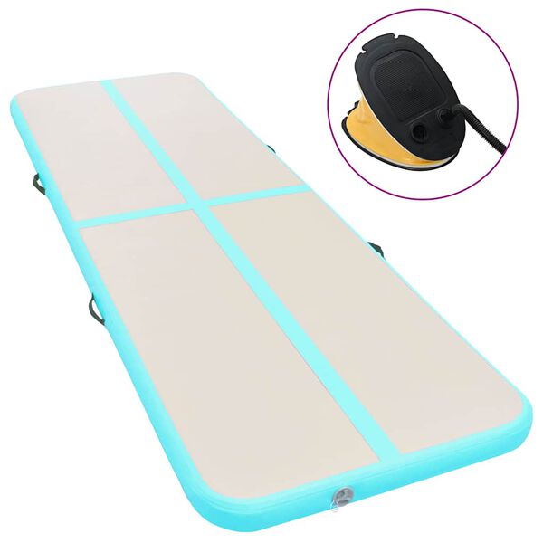 vidaXL Inflatable Gymnastics Mat with Pump 400x100x10 cm PVC Green