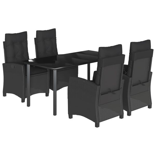 vidaXL 5 Piece Garden Dining Set with Cushions Black Poly Rattan