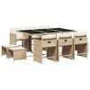 vidaXL 11 Piece Garden Dining Set with Cushions Beige Poly Rattan