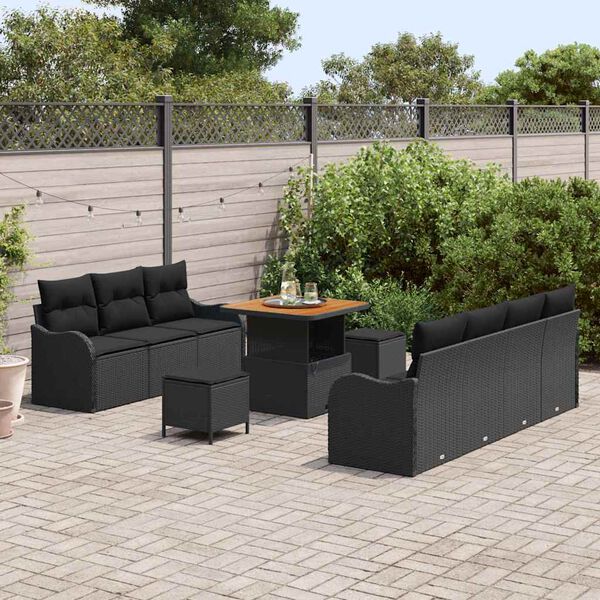 vidaXL Garden Sofa Set with Cushion with Storage 10 pcs Black