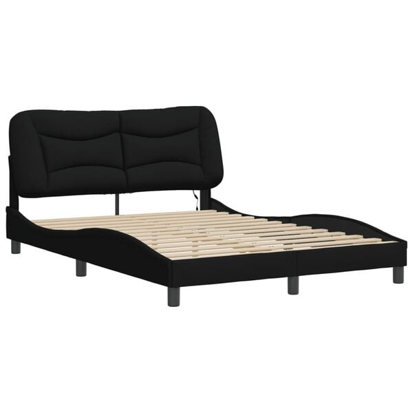 vidaXL Bed Frame with LED without Mattress "Hvar" Black 137x190 cm Double Fabric