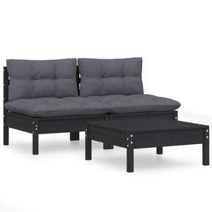 vidaXL 3 Piece Garden Lounge Set with Anthracite Cushions Pinewood