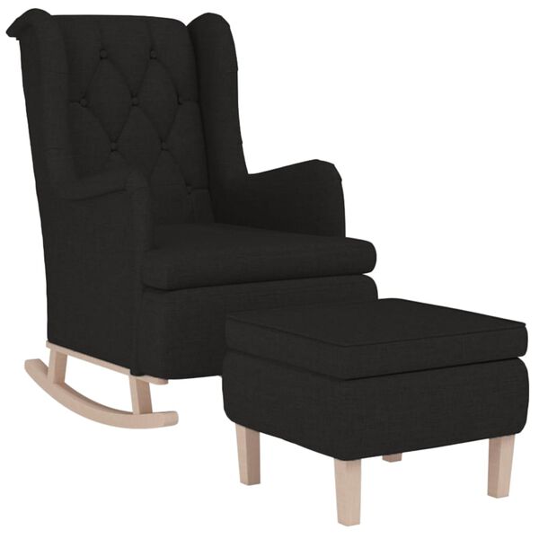 vidaXL Armchair with Rocking Legs and Stool Black Fabric