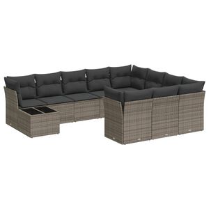 vidaXL 11 Piece Garden Sofa Set with Cushions Grey Poly Rattan