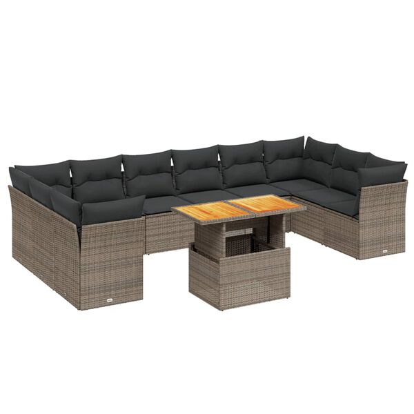 vidaXL 11 Piece Garden Sofa Set with Cushions Grey Poly Rattan