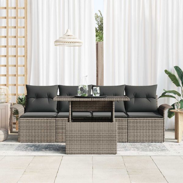 vidaXL Garden Sofa Set with Cushion 5 pcs Grey Poly Rattan