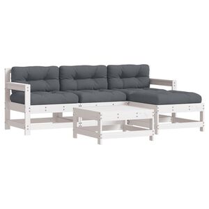 vidaXL 5 Piece Garden Lounge Set with Cushions White Solid Wood